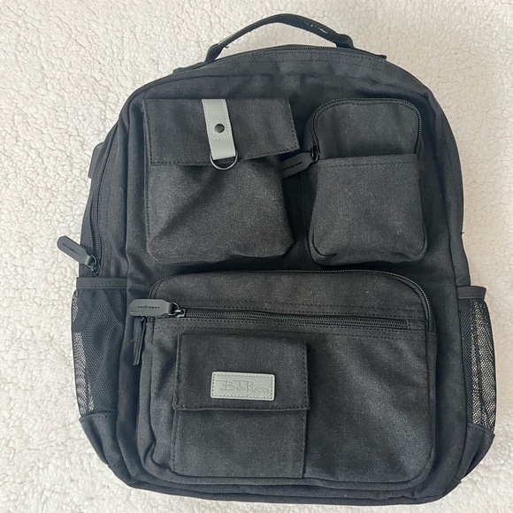 Bella Russo  Black Canvas Laptop Backpack USB port - Picture 3 of 5